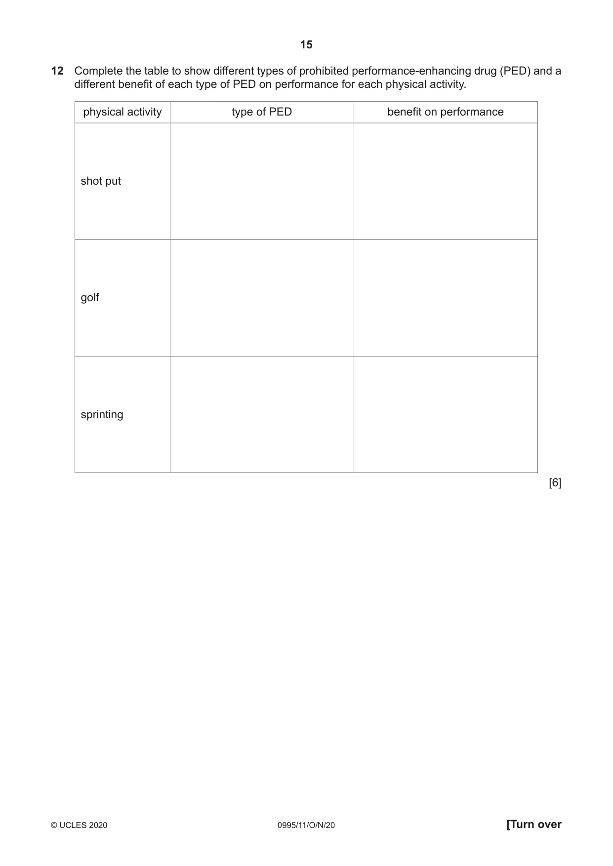 Cambridge IGCSE Physical Education (9-1) 0995 2020 Oct/Nov Paper 1 · Variant 1 question paper, page 15 of 20