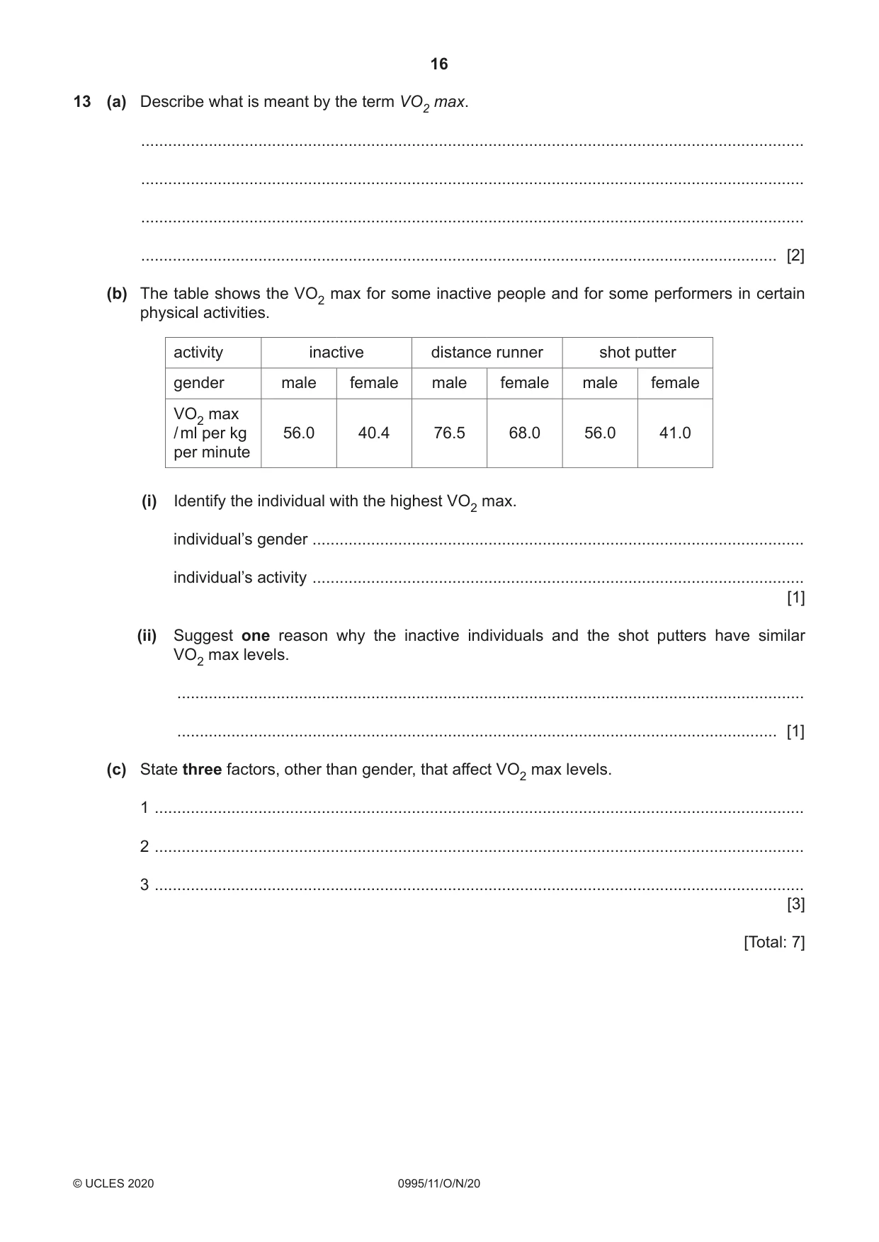 Cambridge IGCSE Physical Education (9-1) 0995 2020 Oct/Nov Paper 1 · Variant 1 question paper, page 16 of 20