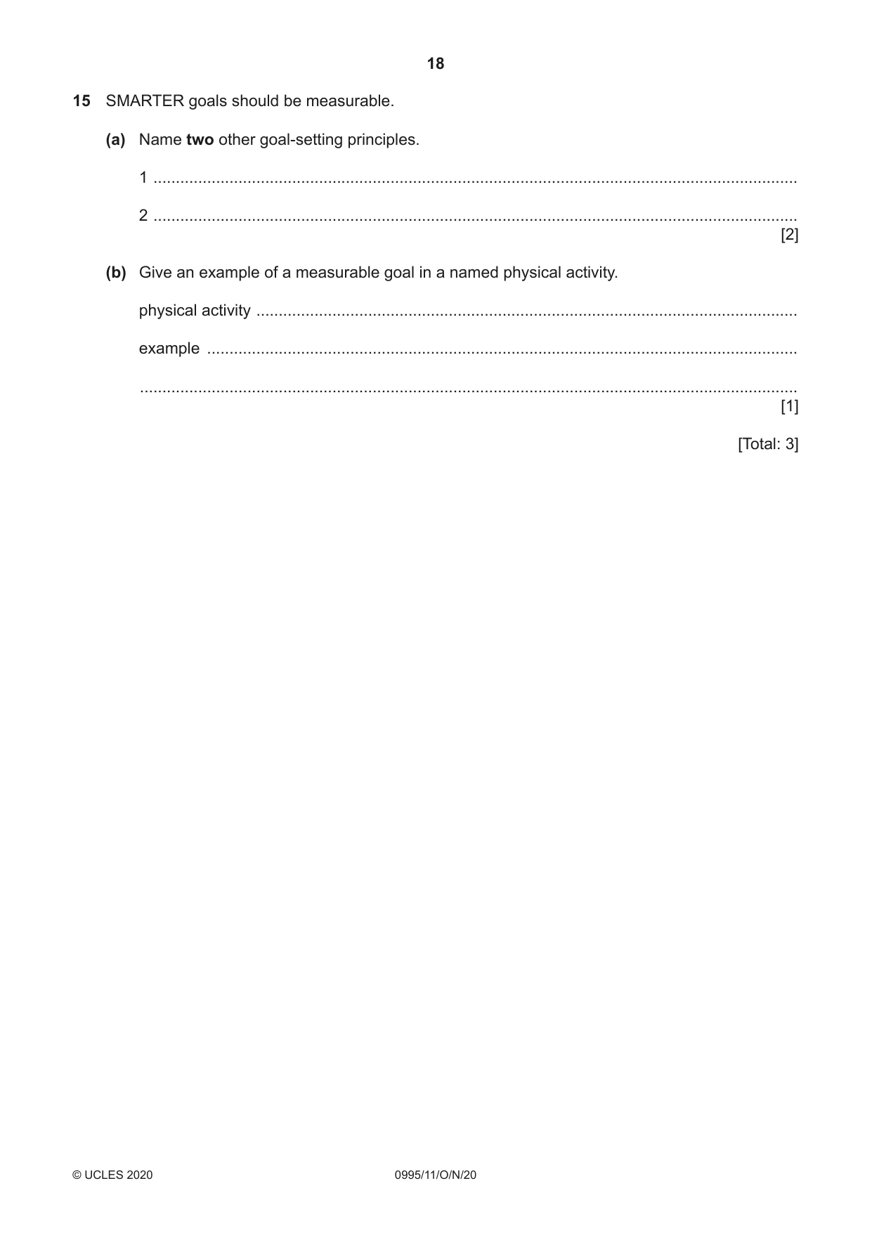 Cambridge IGCSE Physical Education (9-1) 0995 2020 Oct/Nov Paper 1 · Variant 1 question paper, page 18 of 20