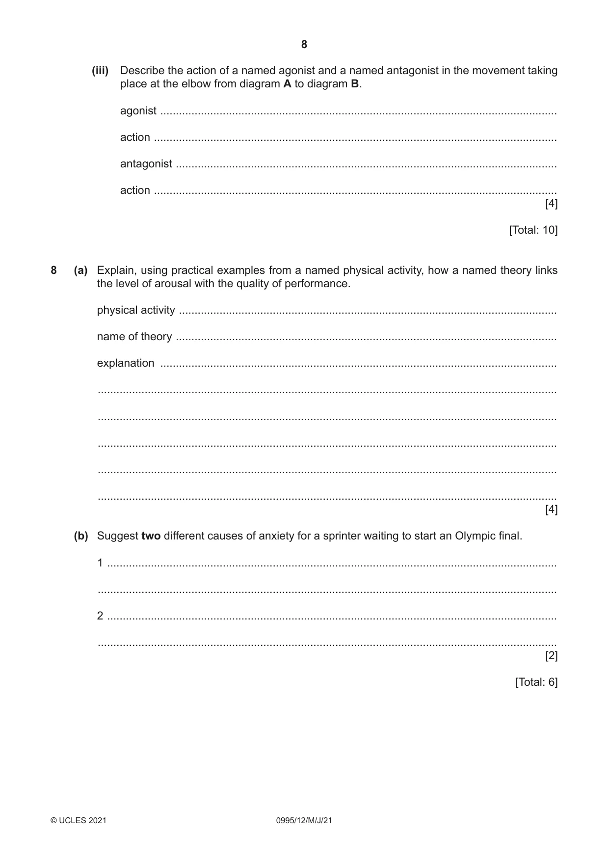 Cambridge IGCSE Physical Education (9-1) 0995 2021 May/June Paper 1 · Variant 2 question paper, page 8 of 16