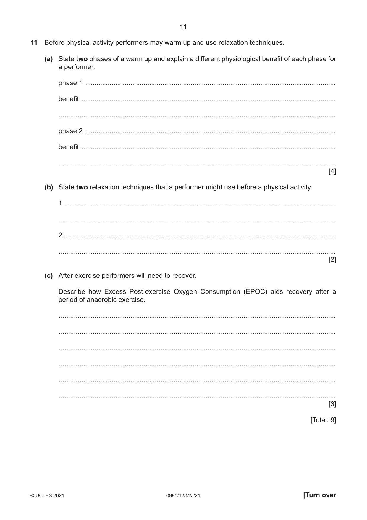 Cambridge IGCSE Physical Education (9-1) 0995 2021 May/June Paper 1 · Variant 2 question paper, page 11 of 16