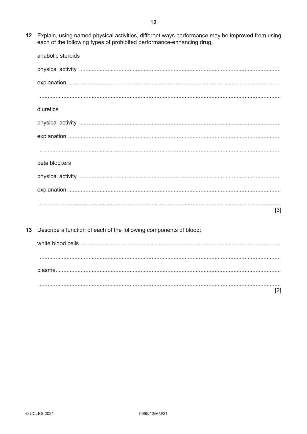 Cambridge IGCSE Physical Education (9-1) 0995 2021 May/June Paper 1 · Variant 2 question paper, page 12 of 16