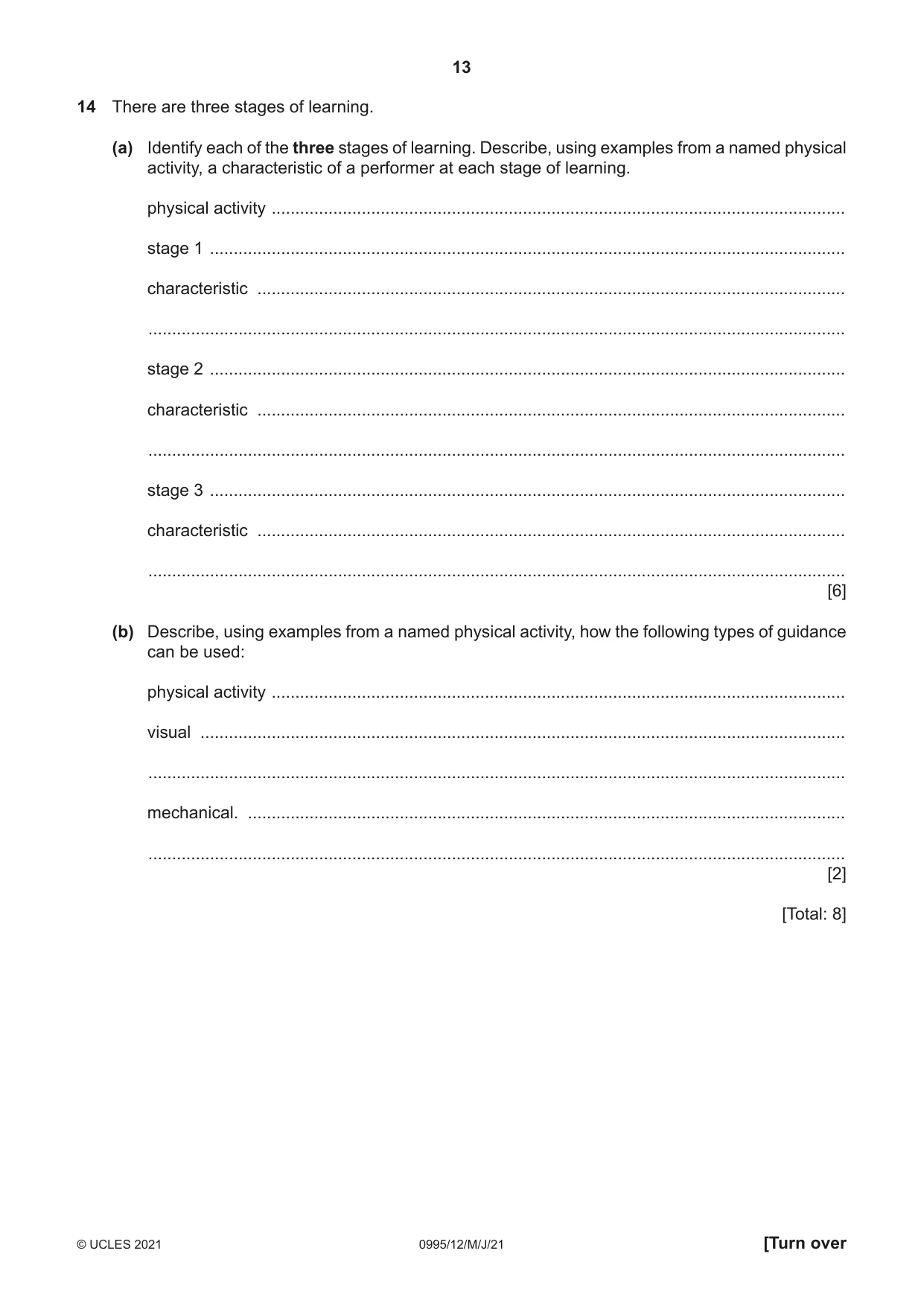 Cambridge IGCSE Physical Education (9-1) 0995 2021 May/June Paper 1 · Variant 2 question paper, page 13 of 16
