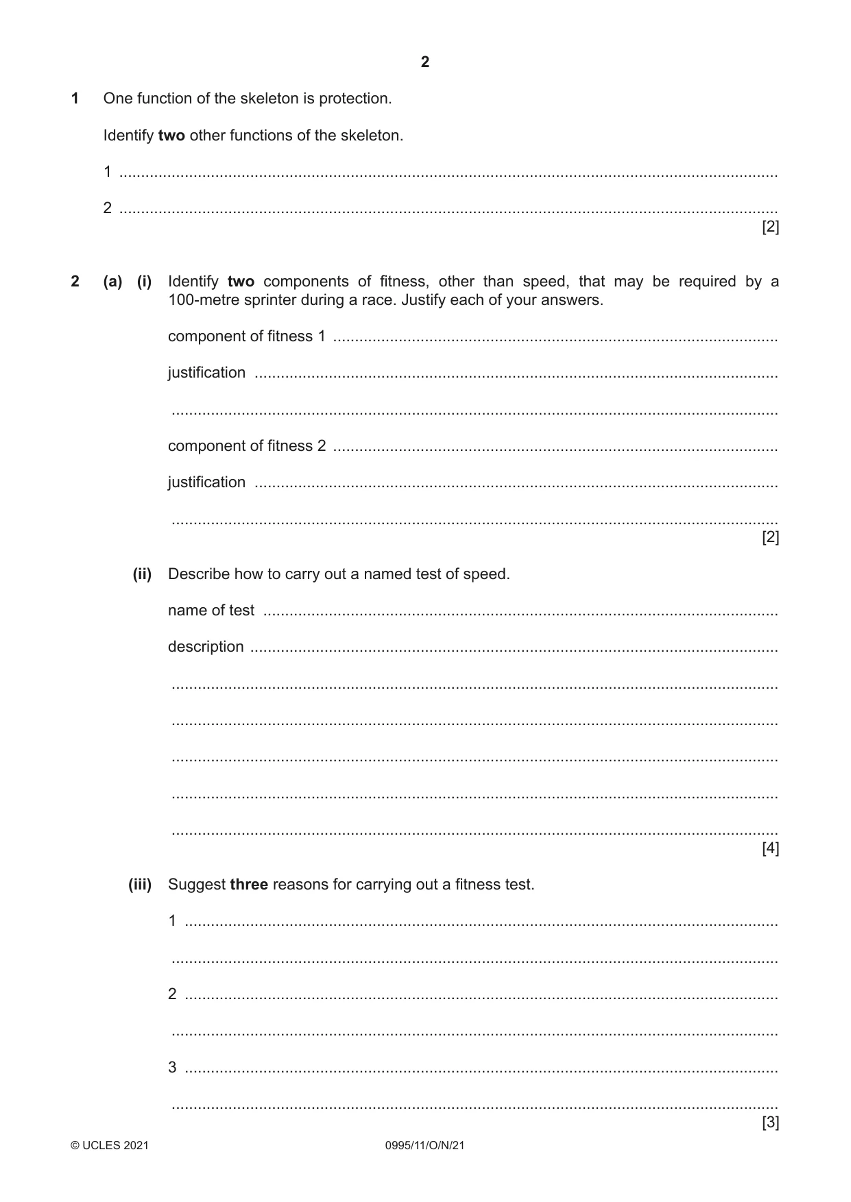Cambridge IGCSE Physical Education (9-1) 0995 2021 Oct/Nov Paper 1 · Variant 1 question paper, page 2 of 16