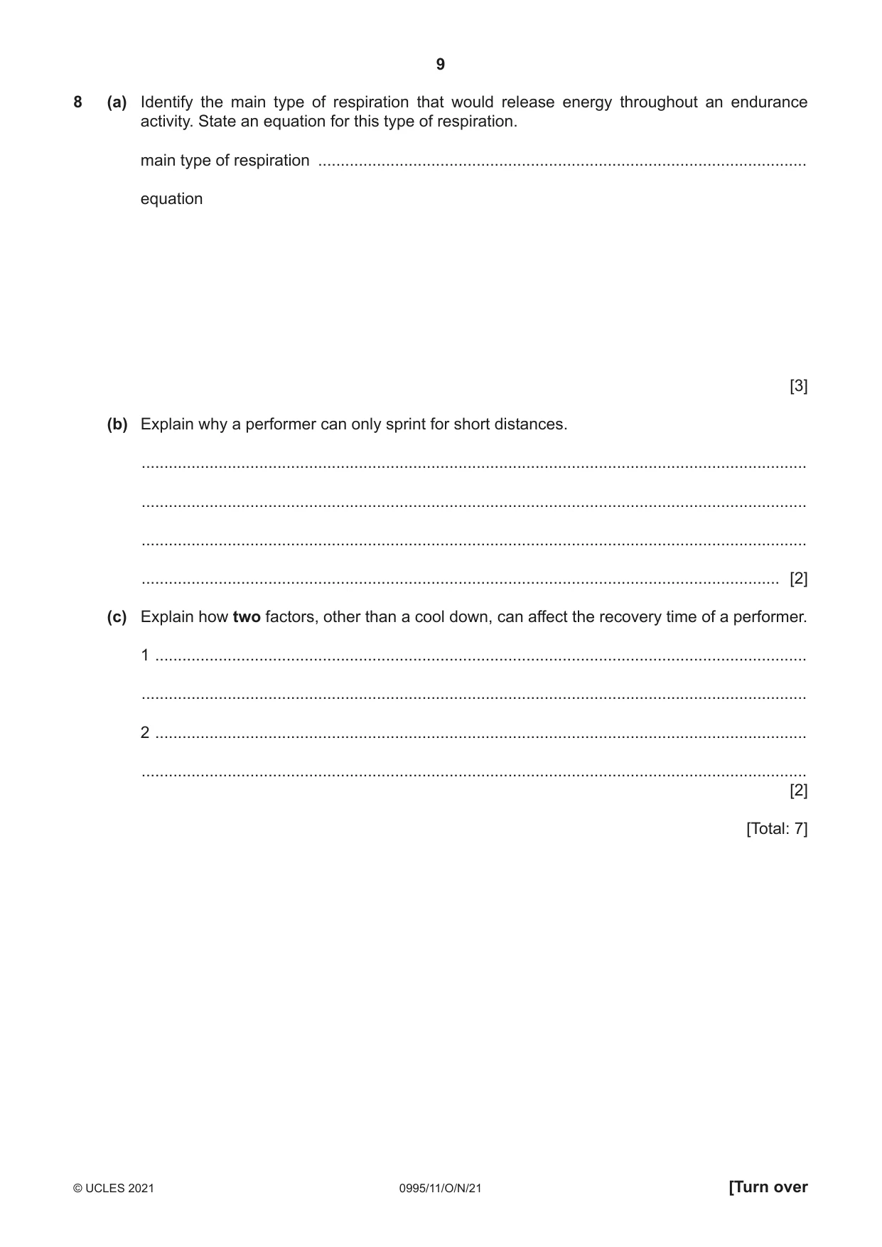 Cambridge IGCSE Physical Education (9-1) 0995 2021 Oct/Nov Paper 1 · Variant 1 question paper, page 9 of 16