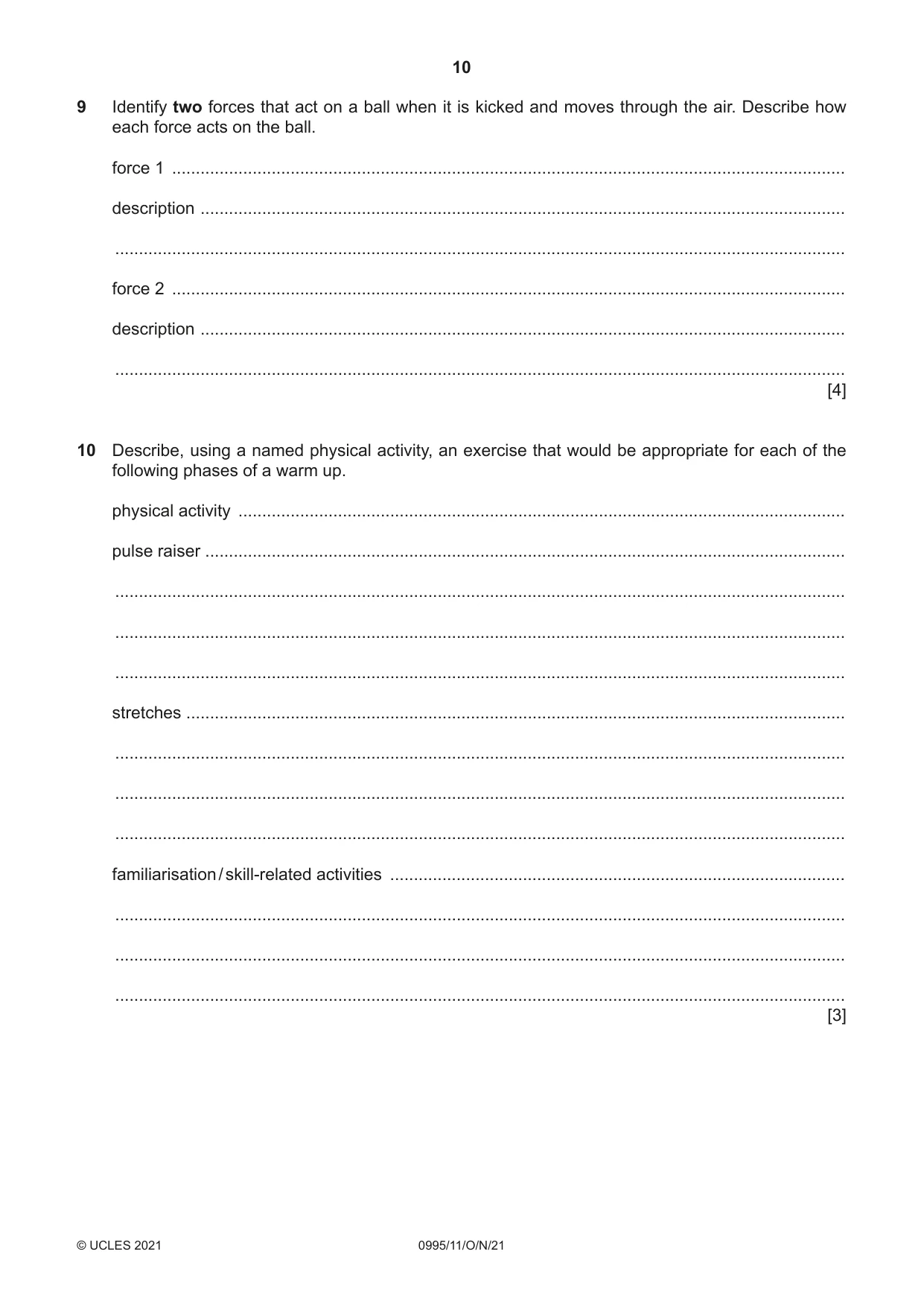 Cambridge IGCSE Physical Education (9-1) 0995 2021 Oct/Nov Paper 1 · Variant 1 question paper, page 10 of 16