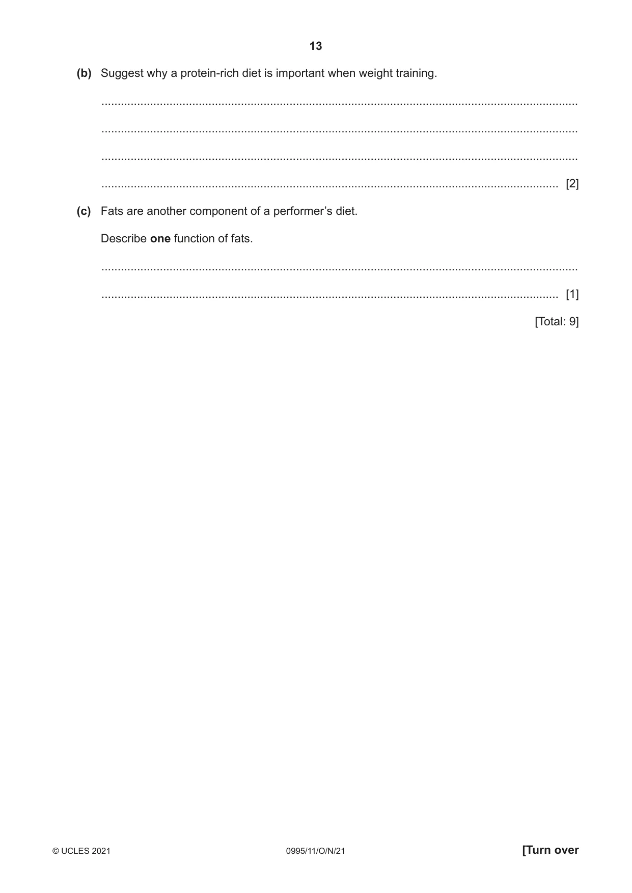 Cambridge IGCSE Physical Education (9-1) 0995 2021 Oct/Nov Paper 1 · Variant 1 question paper, page 13 of 16