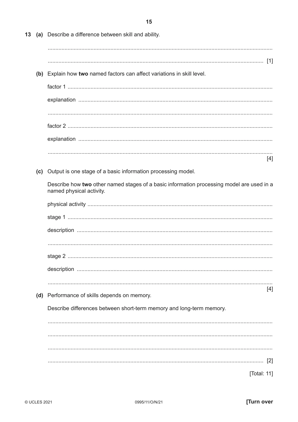 Cambridge IGCSE Physical Education (9-1) 0995 2021 Oct/Nov Paper 1 · Variant 1 question paper, page 15 of 16