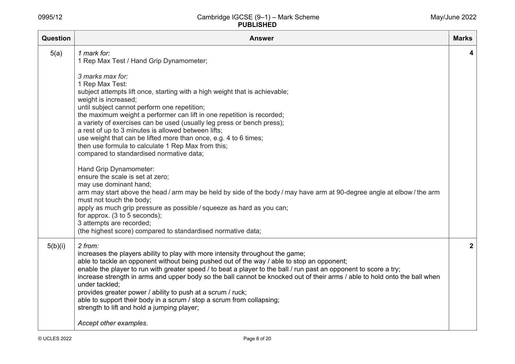 Mark scheme, page 8 of 20