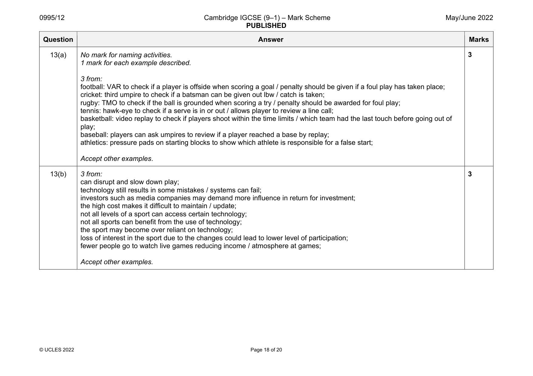 Mark scheme, page 18 of 20