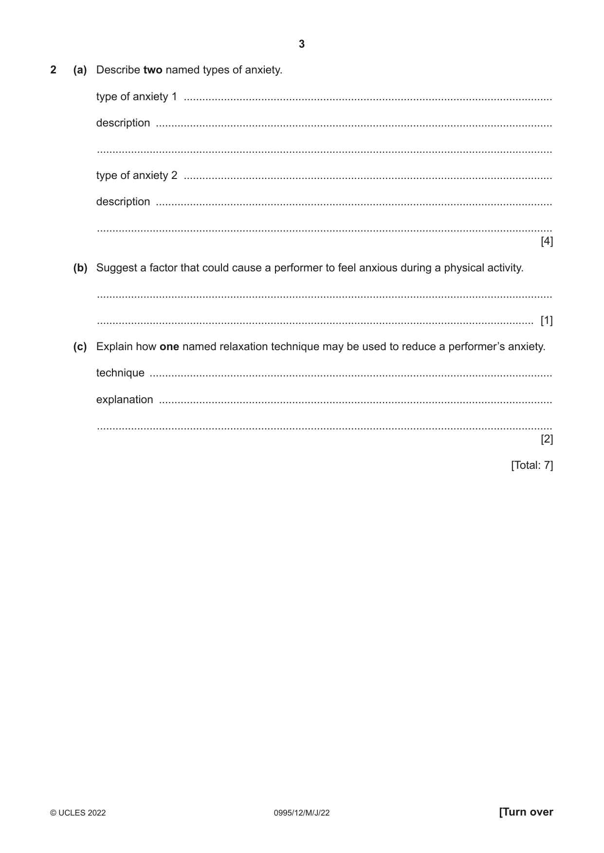Cambridge IGCSE Physical Education (9-1) 0995 2022 May/June Paper 1 · Variant 2 question paper, page 3 of 20