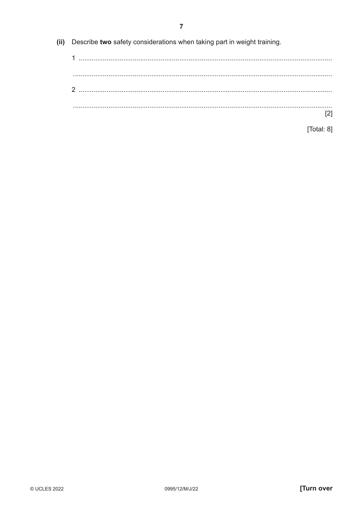 Cambridge IGCSE Physical Education (9-1) 0995 2022 May/June Paper 1 · Variant 2 question paper, page 7 of 20