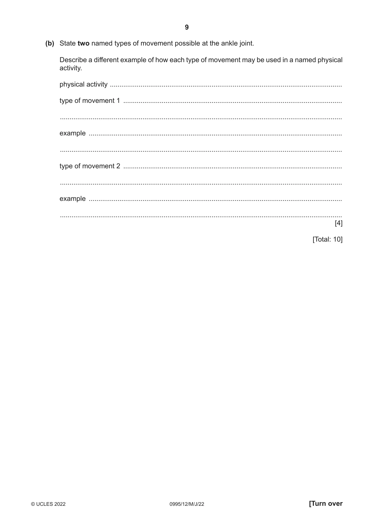 Cambridge IGCSE Physical Education (9-1) 0995 2022 May/June Paper 1 · Variant 2 question paper, page 9 of 20