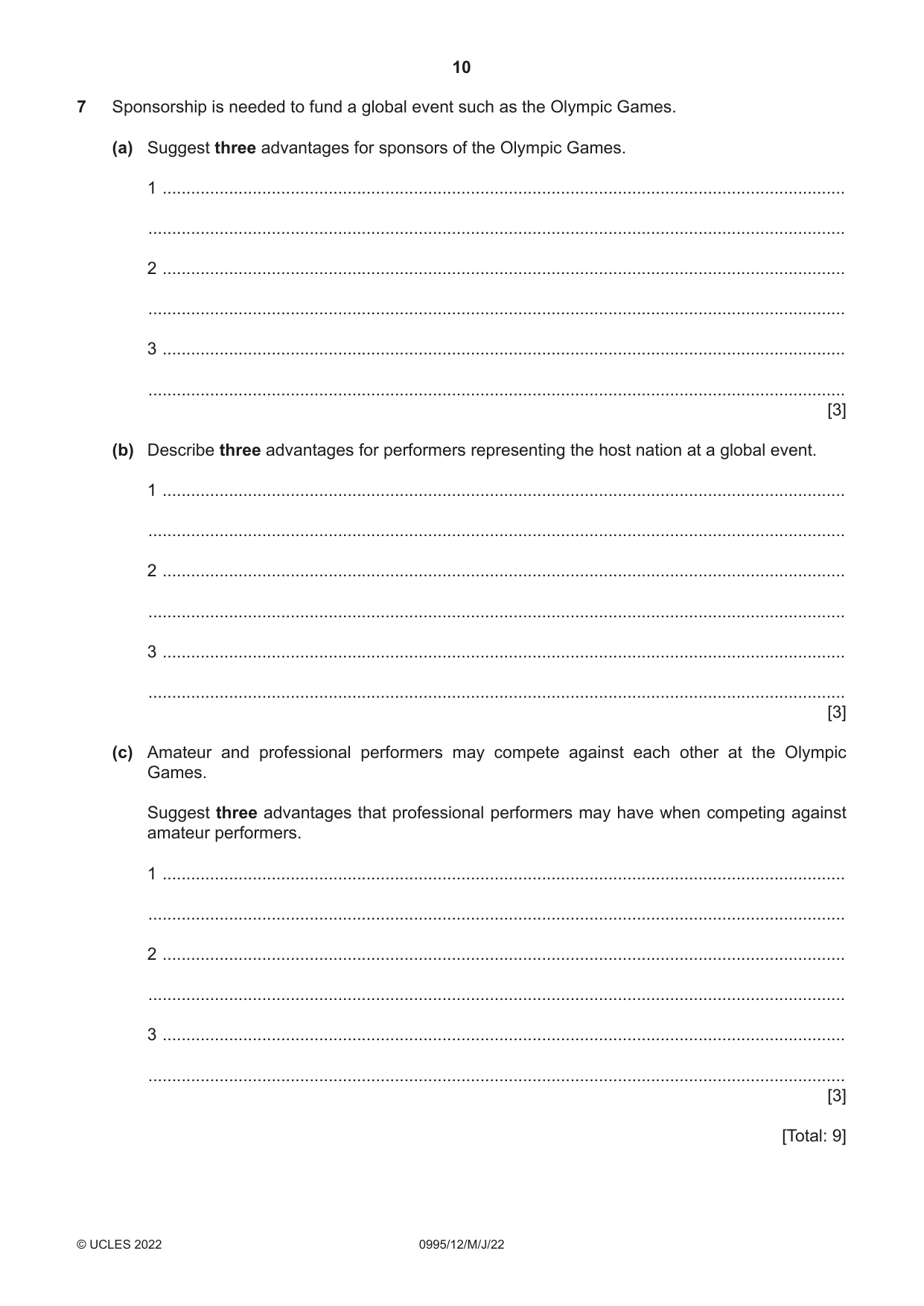 Cambridge IGCSE Physical Education (9-1) 0995 2022 May/June Paper 1 · Variant 2 question paper, page 10 of 20