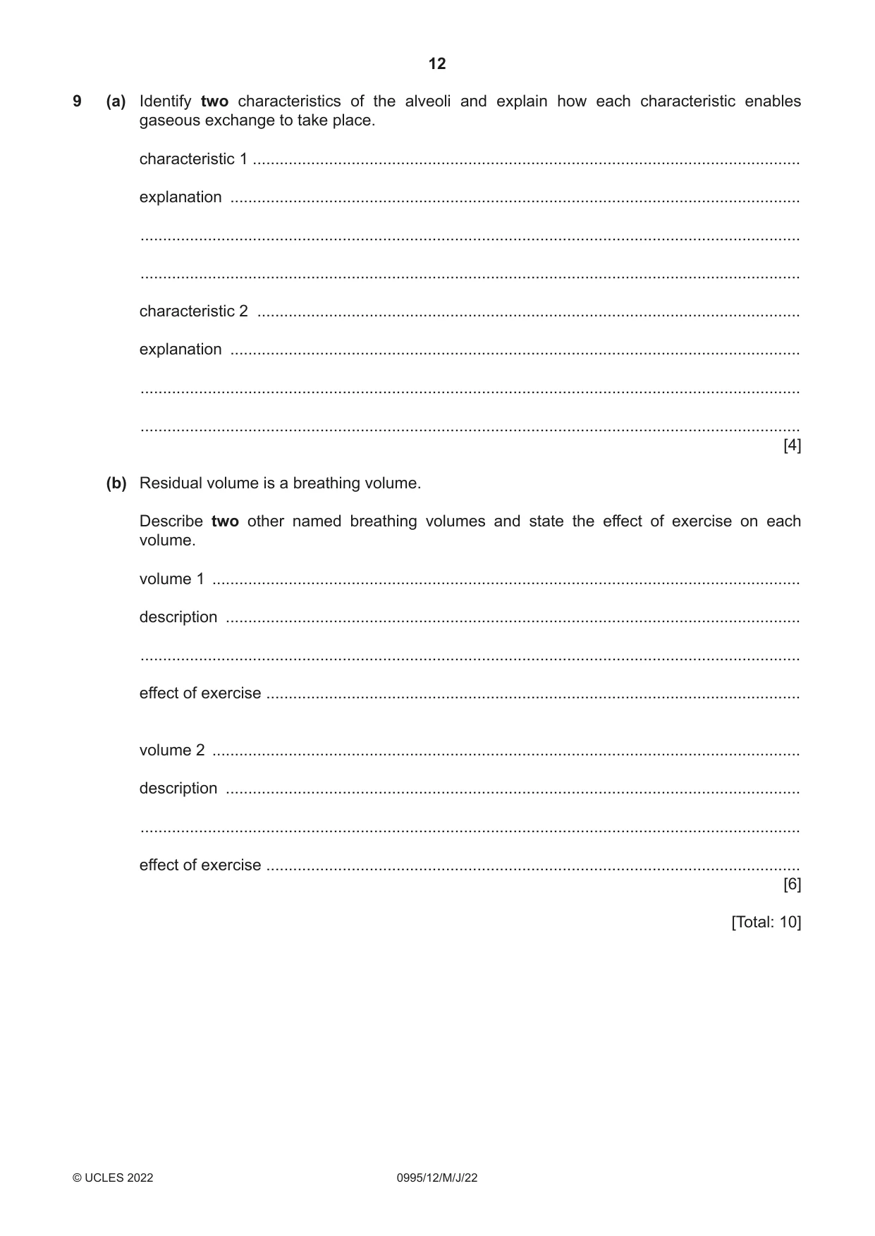 Cambridge IGCSE Physical Education (9-1) 0995 2022 May/June Paper 1 · Variant 2 question paper, page 12 of 20