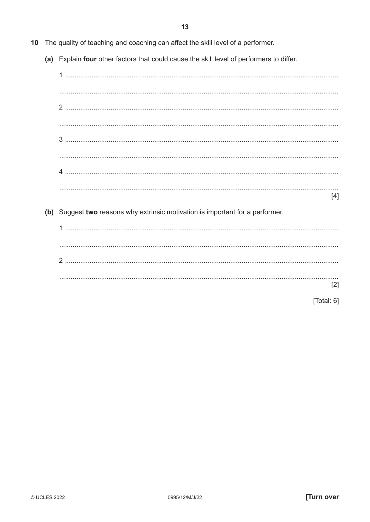 Cambridge IGCSE Physical Education (9-1) 0995 2022 May/June Paper 1 · Variant 2 question paper, page 13 of 20