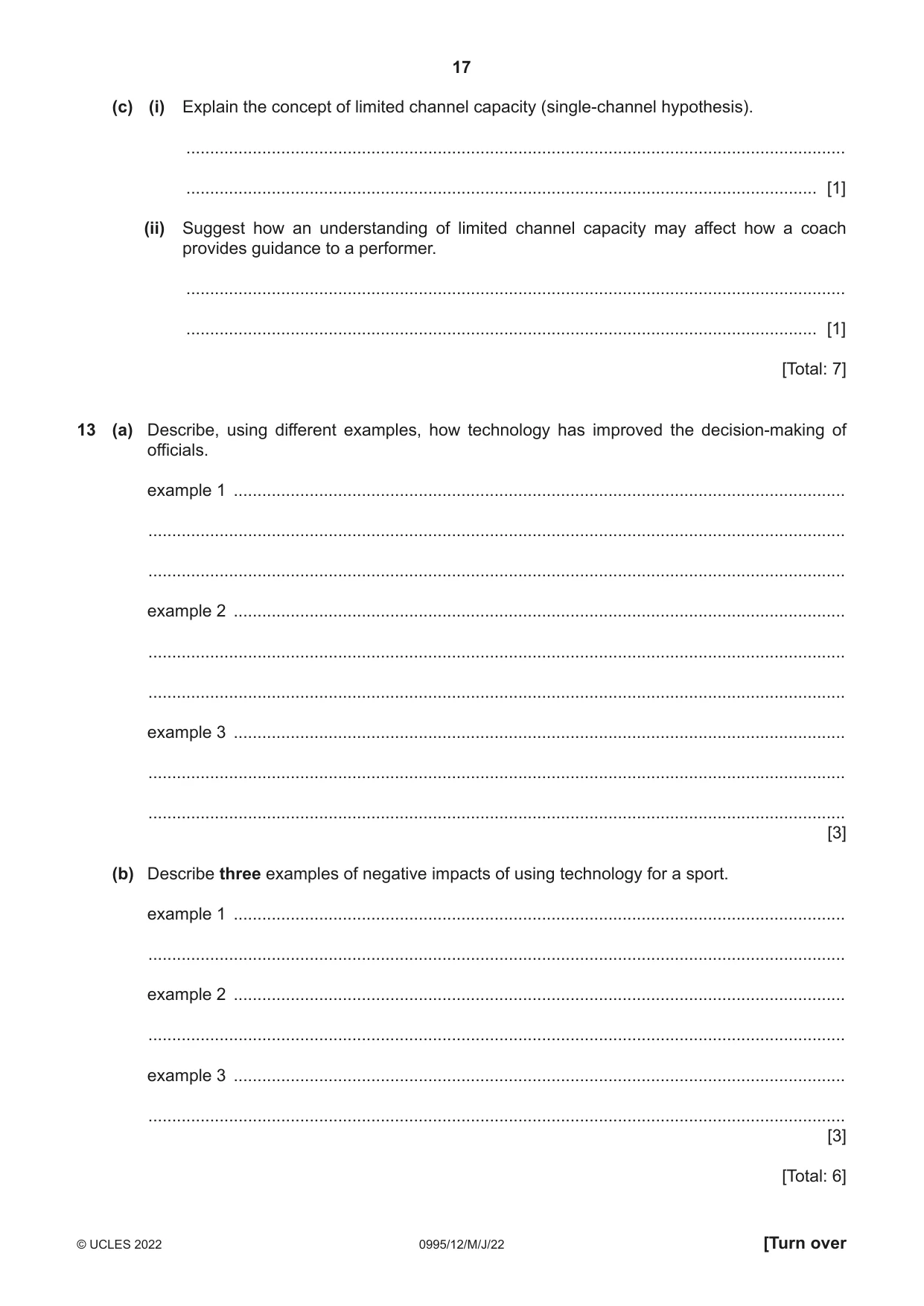 Cambridge IGCSE Physical Education (9-1) 0995 2022 May/June Paper 1 · Variant 2 question paper, page 17 of 20