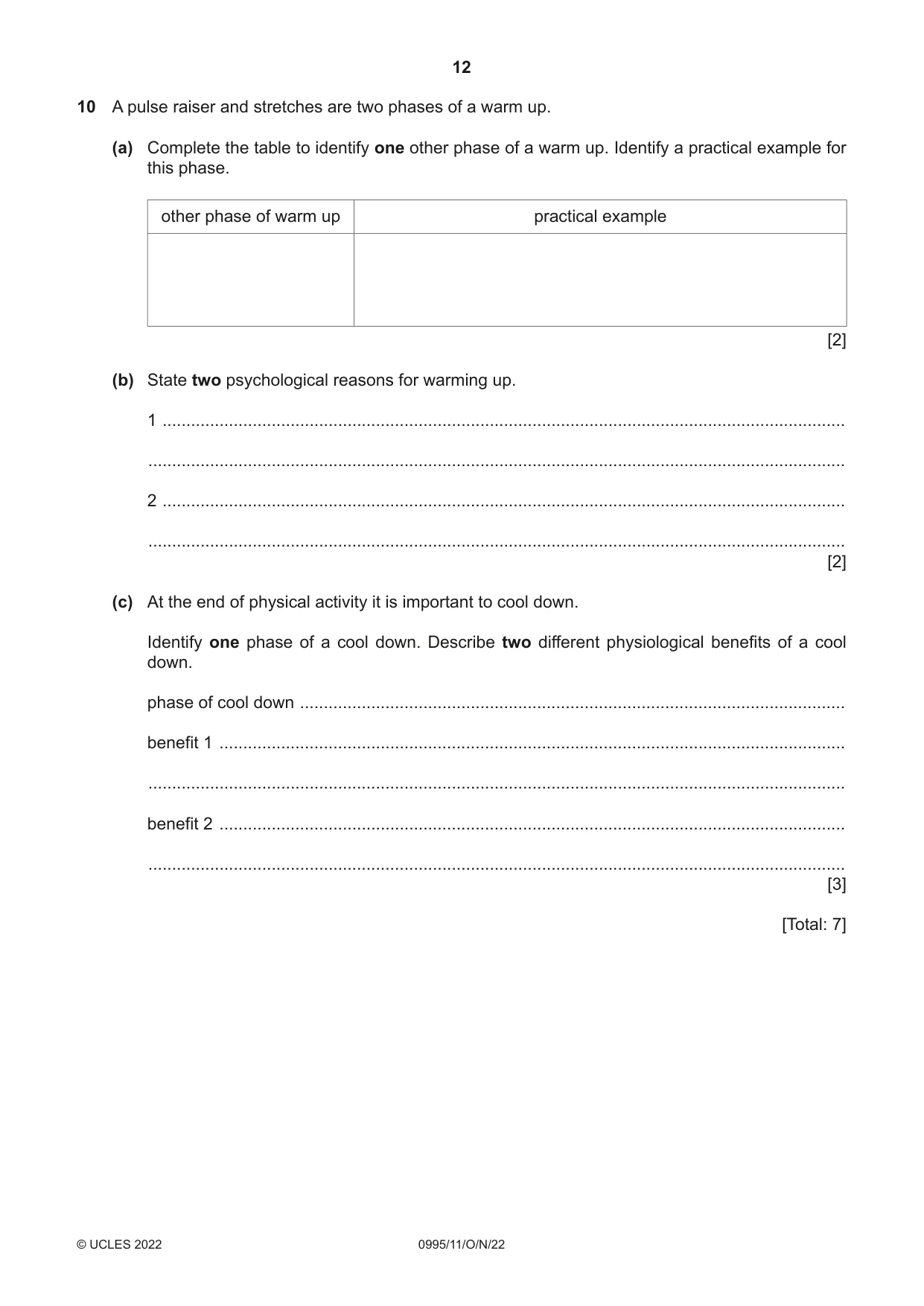 Cambridge IGCSE Physical Education (9-1) 0995 2022 Oct/Nov Paper 1 · Variant 1 question paper, page 12 of 16
