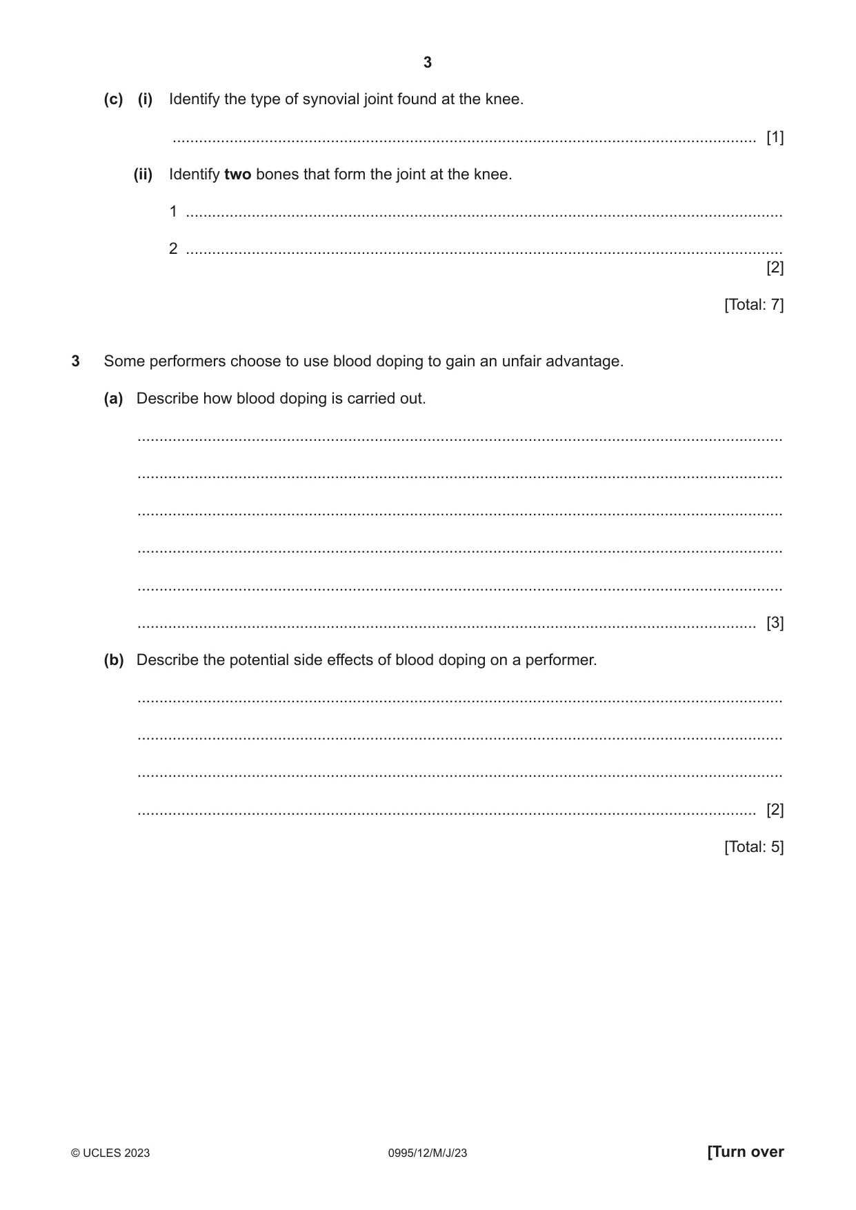 Cambridge IGCSE Physical Education (9-1) 0995 2023 May/June Paper 1 · Variant 2 question paper, page 3 of 20