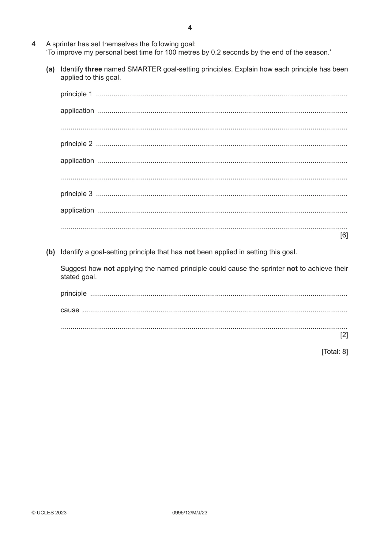 Cambridge IGCSE Physical Education (9-1) 0995 2023 May/June Paper 1 · Variant 2 question paper, page 4 of 20