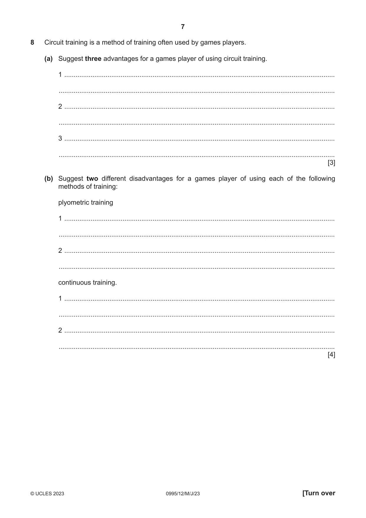 Cambridge IGCSE Physical Education (9-1) 0995 2023 May/June Paper 1 · Variant 2 question paper, page 7 of 20