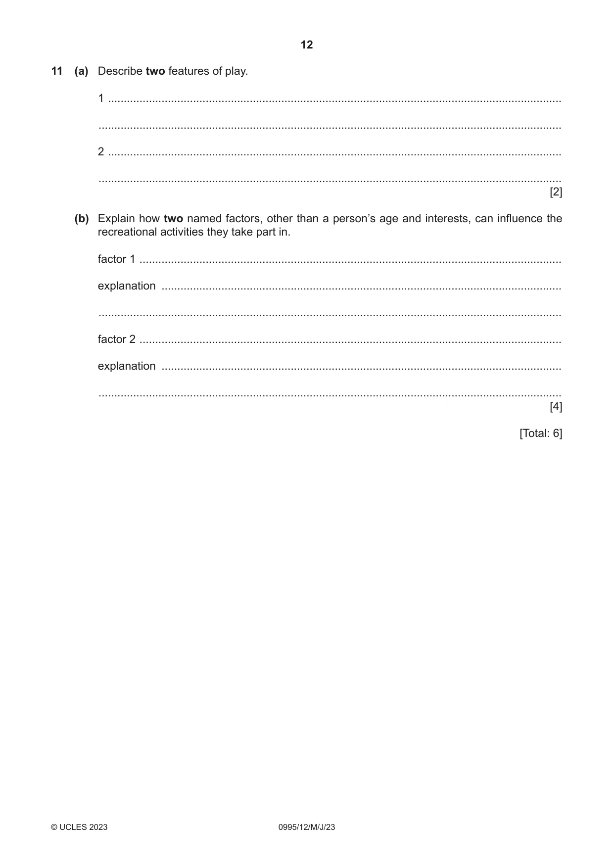 Cambridge IGCSE Physical Education (9-1) 0995 2023 May/June Paper 1 · Variant 2 question paper, page 12 of 20