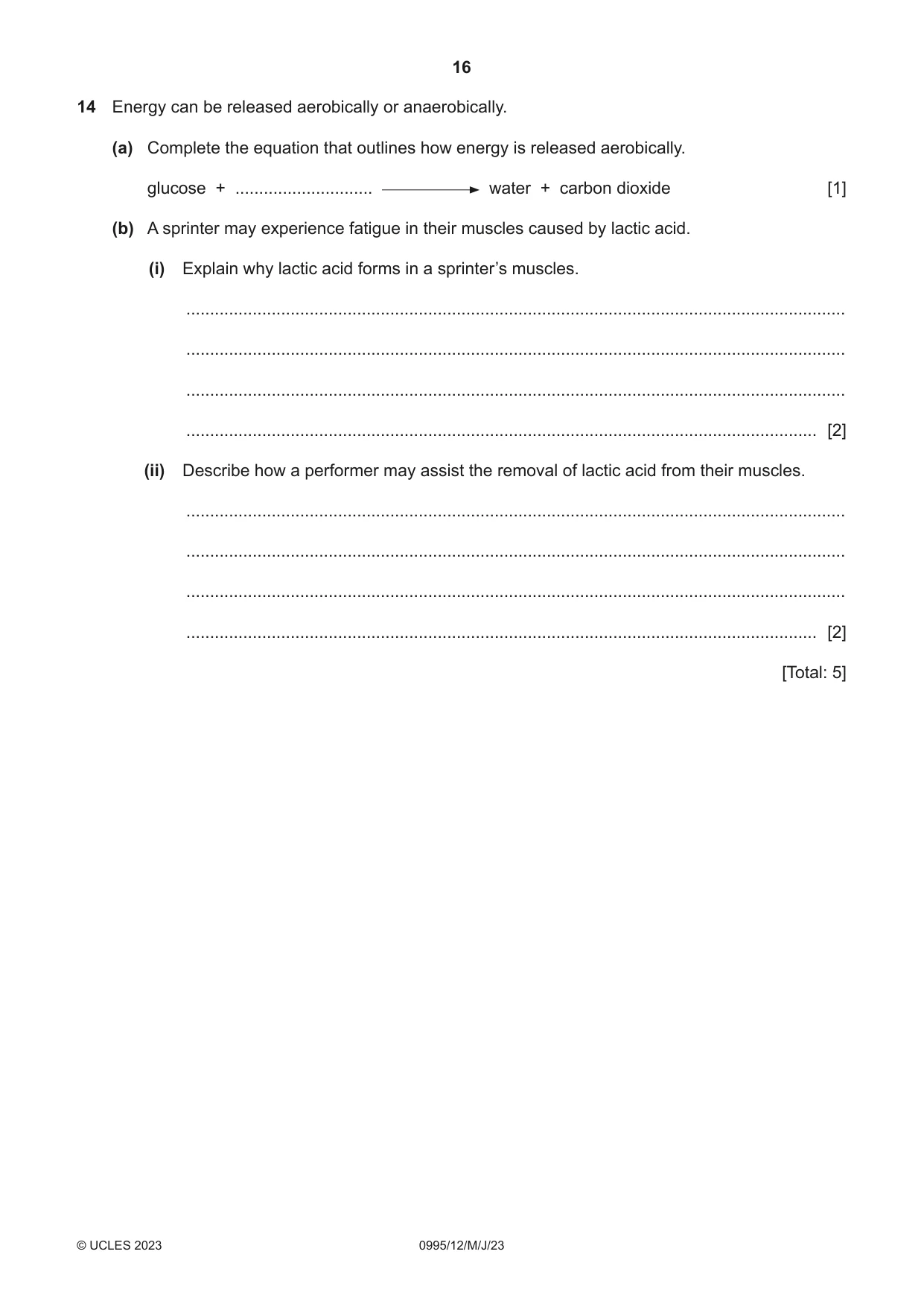 Cambridge IGCSE Physical Education (9-1) 0995 2023 May/June Paper 1 · Variant 2 question paper, page 16 of 20