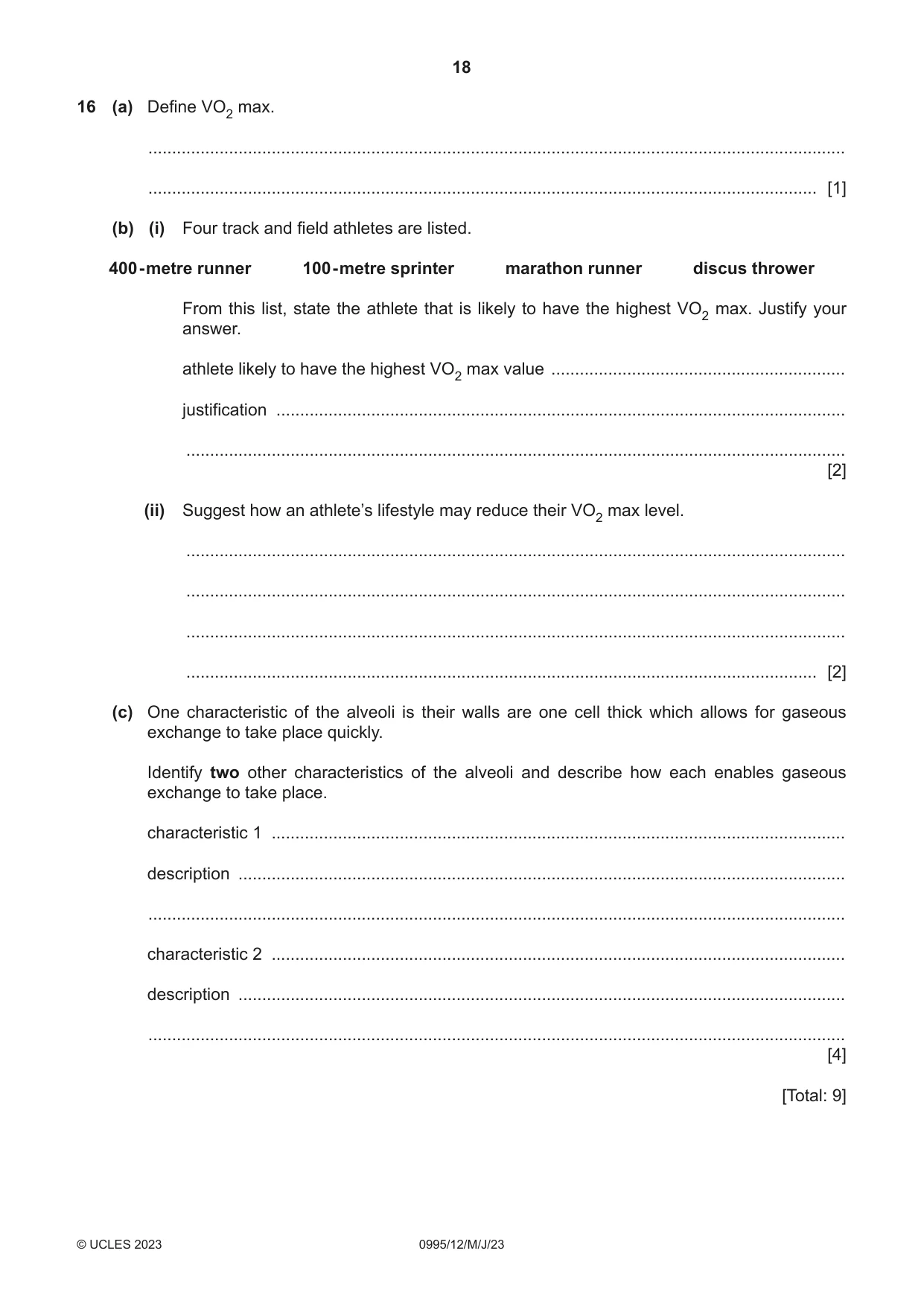 Cambridge IGCSE Physical Education (9-1) 0995 2023 May/June Paper 1 · Variant 2 question paper, page 18 of 20
