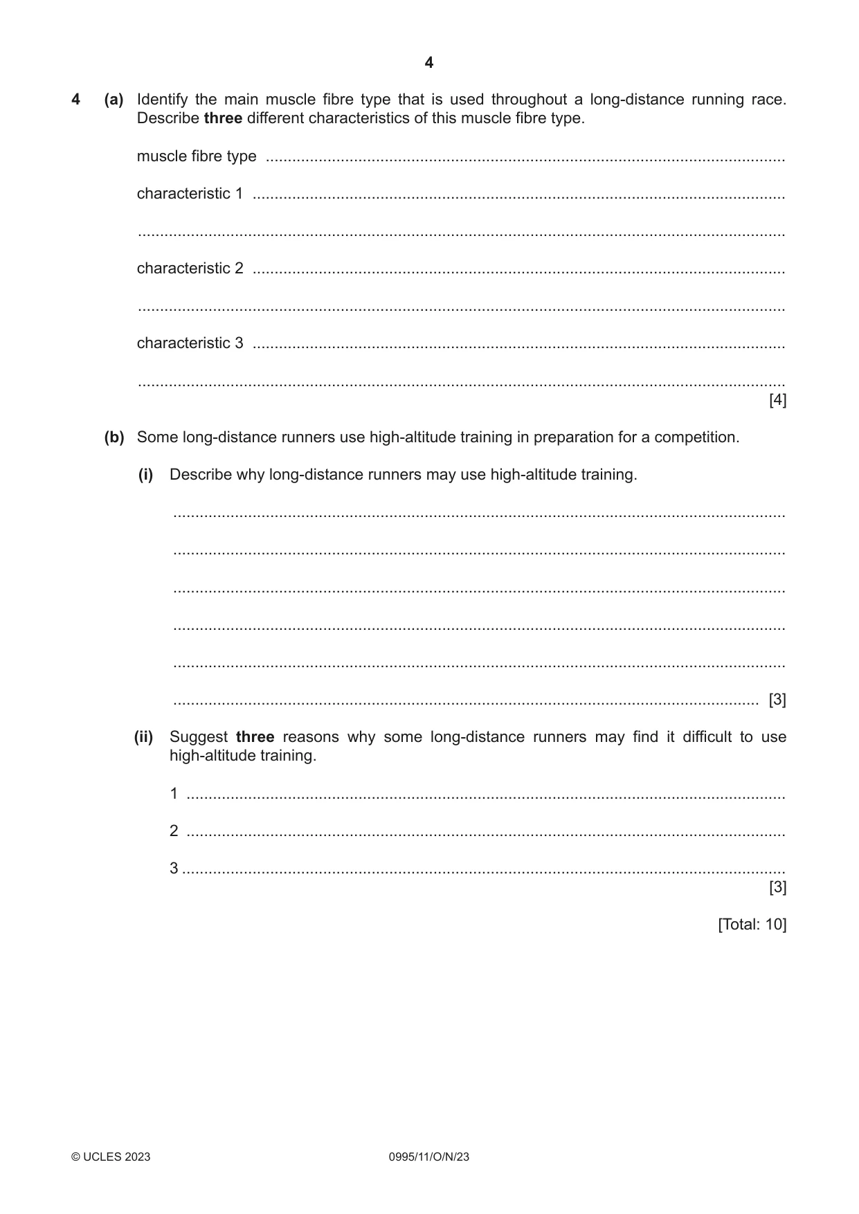 Cambridge IGCSE Physical Education (9-1) 0995 2023 Oct/Nov Paper 1 · Variant 1 question paper, page 4 of 16