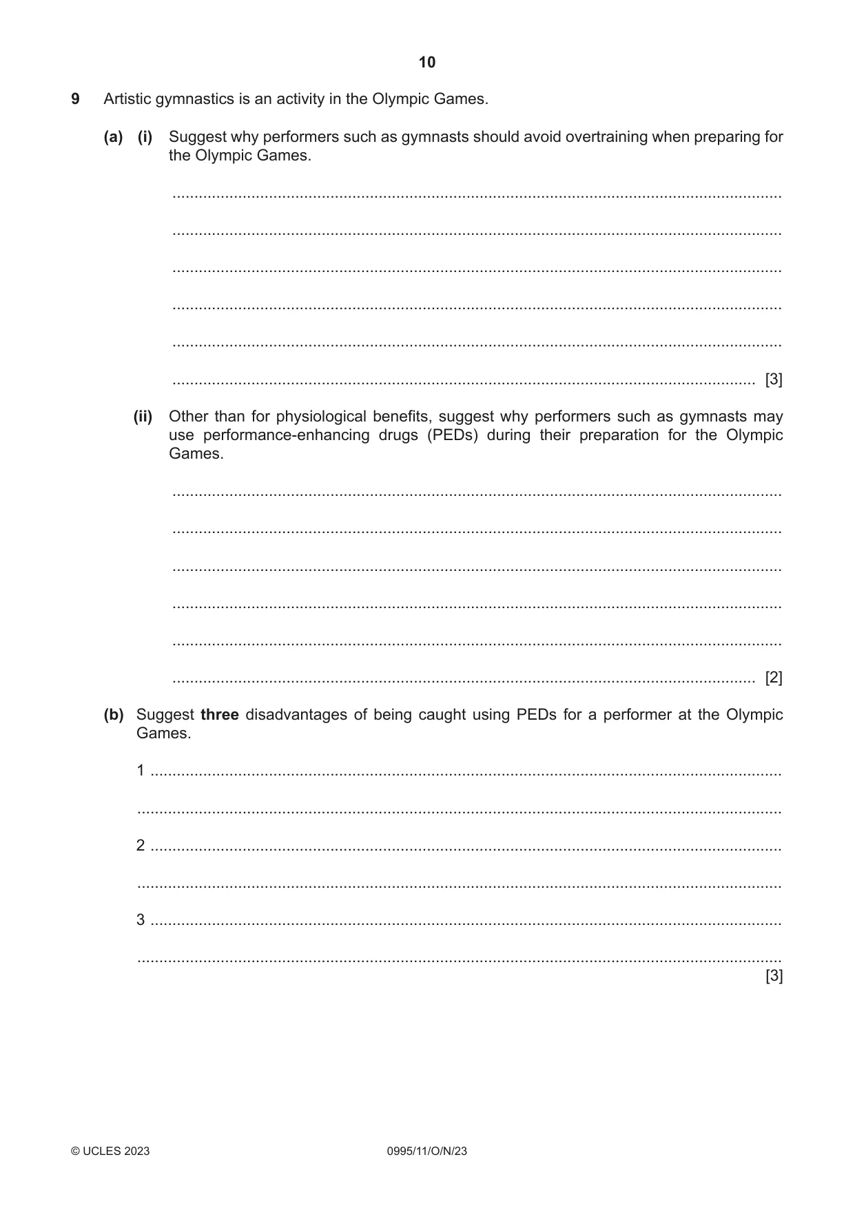 Cambridge IGCSE Physical Education (9-1) 0995 2023 Oct/Nov Paper 1 · Variant 1 question paper, page 10 of 16