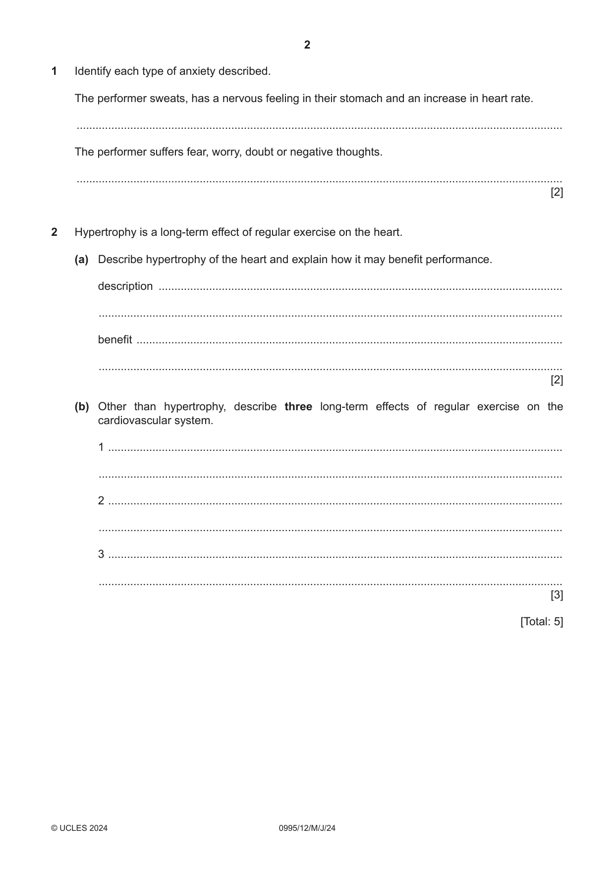 Cambridge IGCSE Physical Education (9-1) 0995 2024 May/June Paper 1 · Variant 2 question paper, page 2 of 16