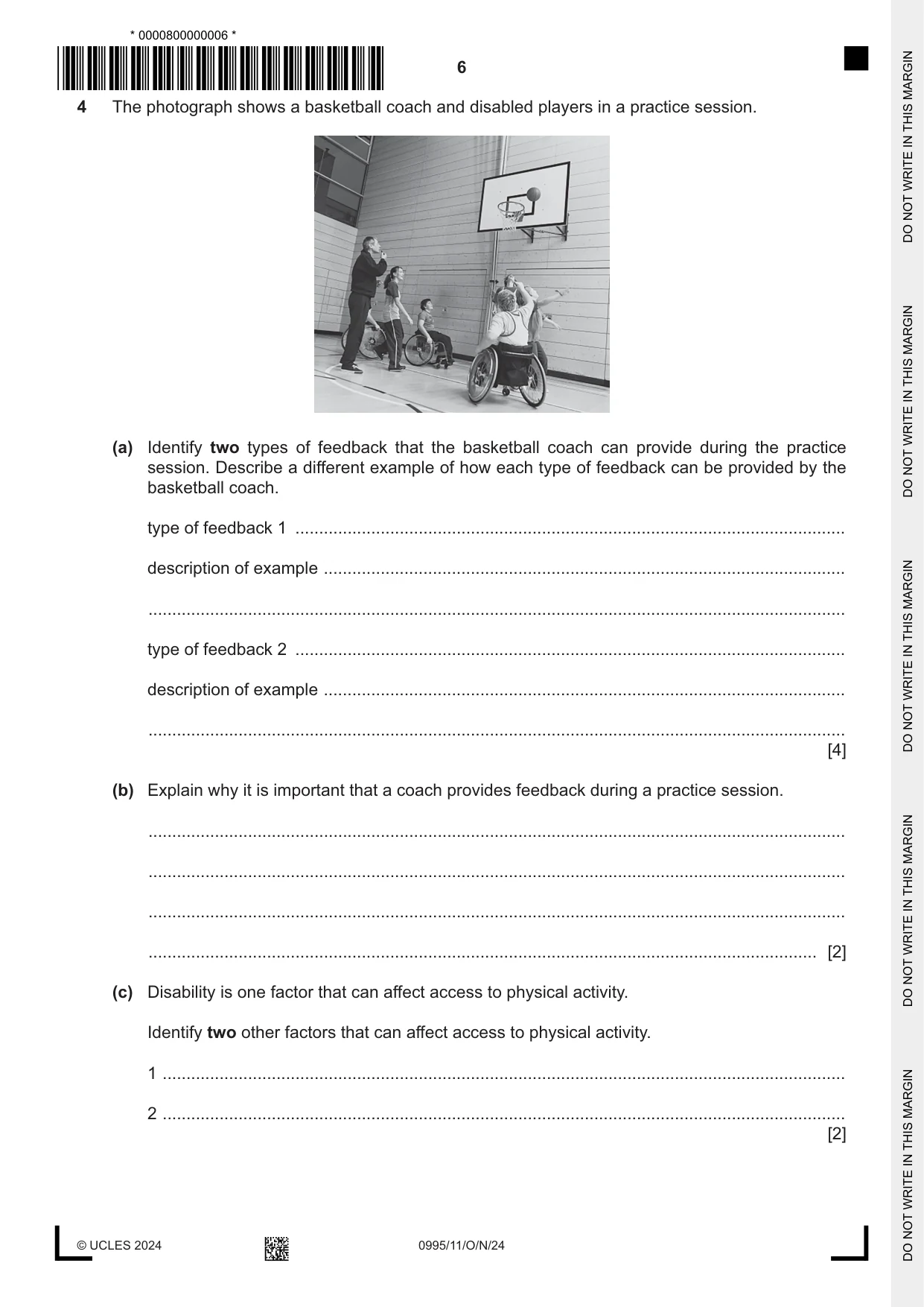 Cambridge IGCSE Physical Education (9-1) 0995 2024 Oct/Nov Paper 1 · Variant 1 question paper, page 6 of 16