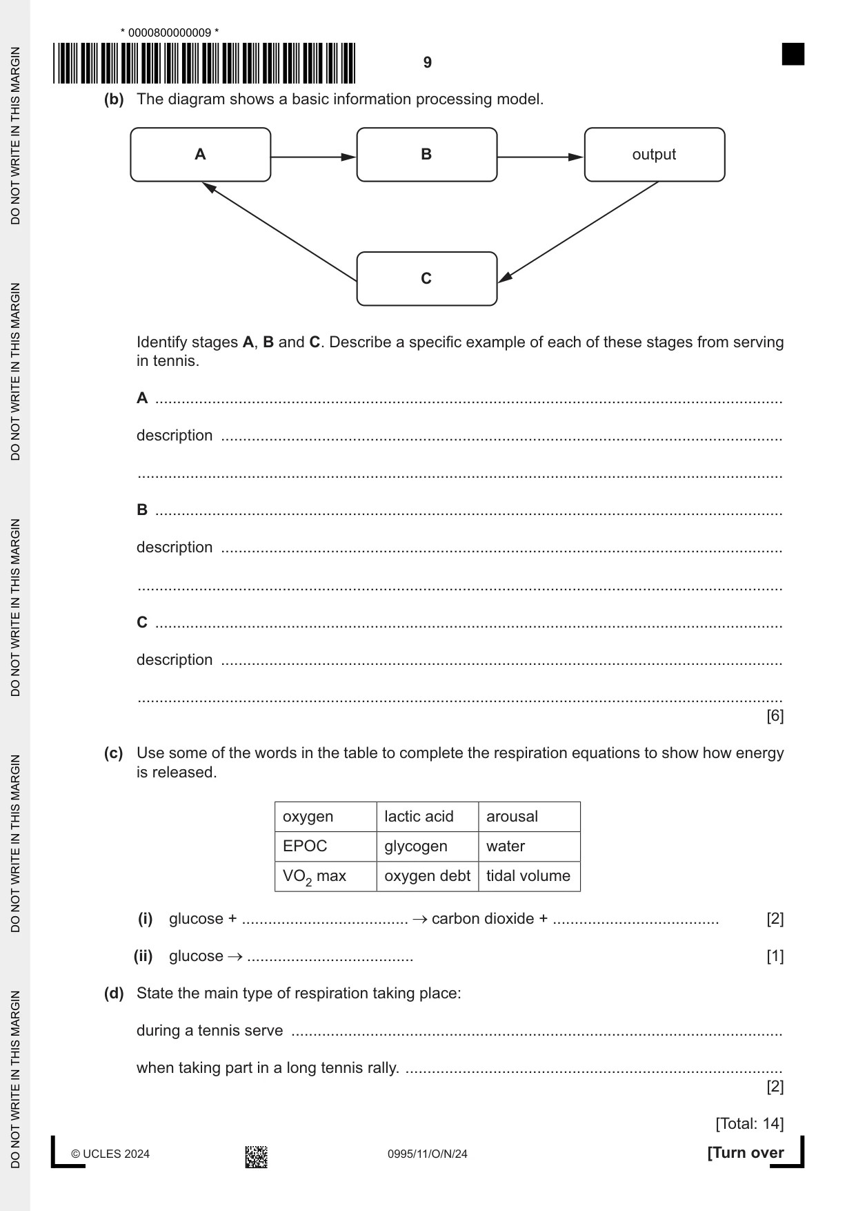 Cambridge IGCSE Physical Education (9-1) 0995 2024 Oct/Nov Paper 1 · Variant 1 question paper, page 9 of 16