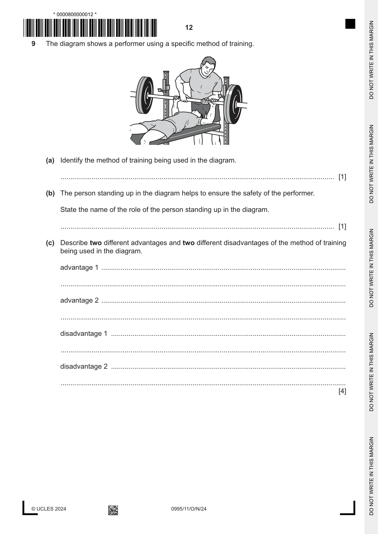 Cambridge IGCSE Physical Education (9-1) 0995 2024 Oct/Nov Paper 1 · Variant 1 question paper, page 12 of 16