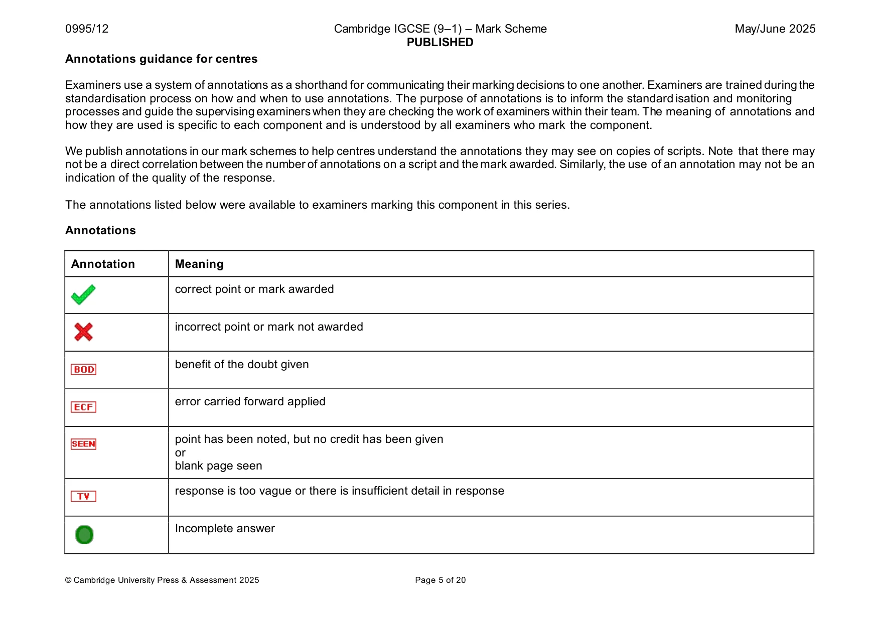 Mark scheme, page 5 of 20