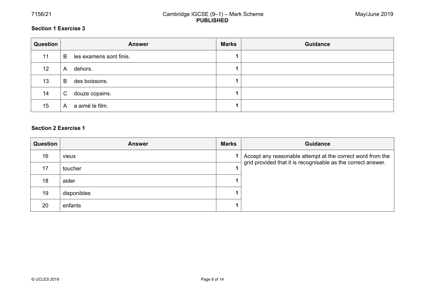 Mark scheme, page 8 of 14
