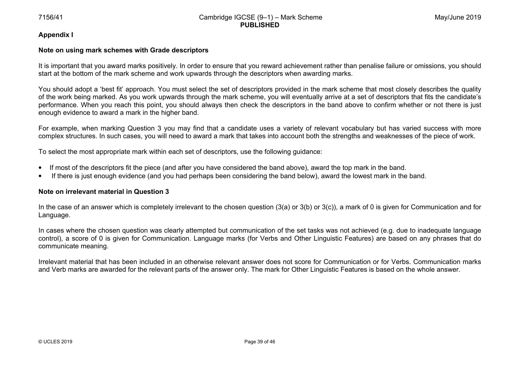 Mark scheme, page 39 of 46