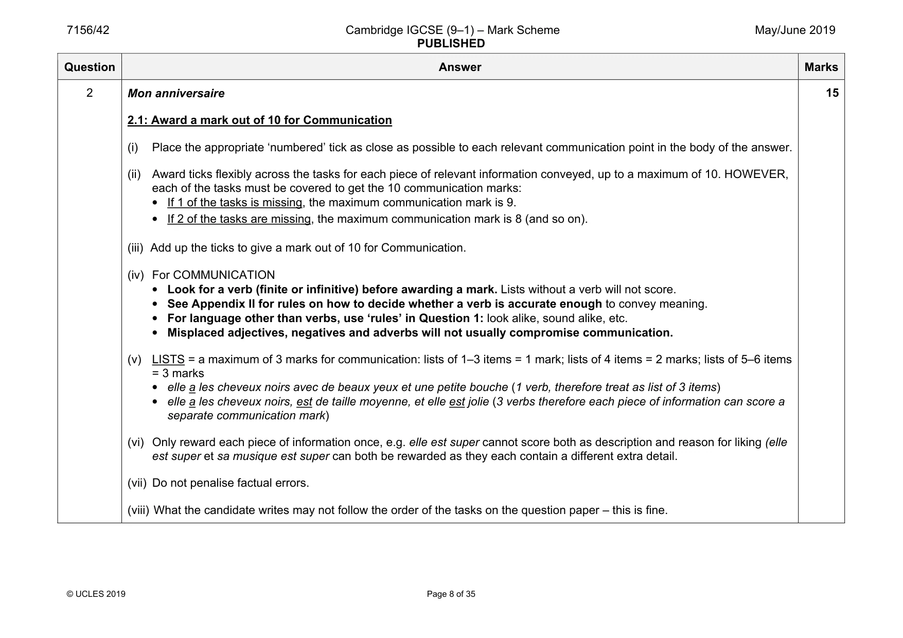 Mark scheme, page 8 of 35