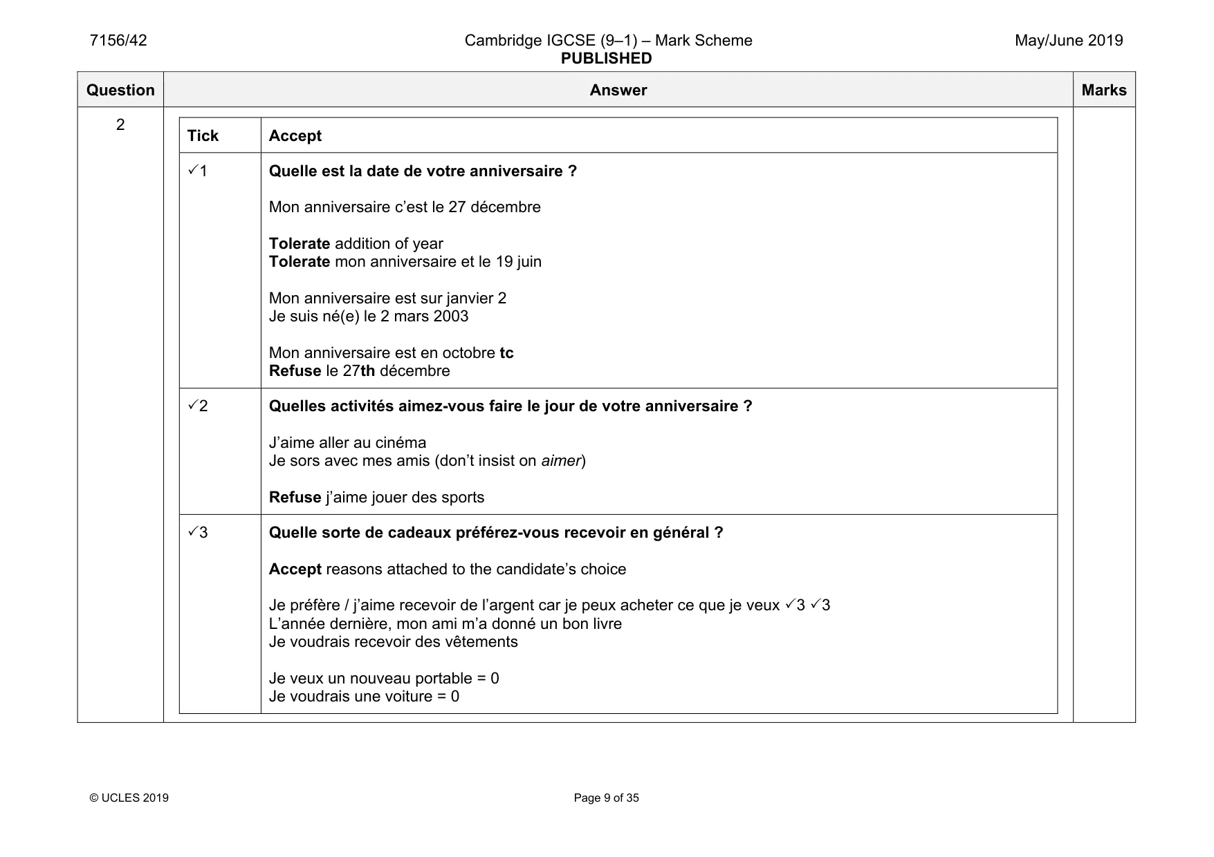 Mark scheme, page 9 of 35