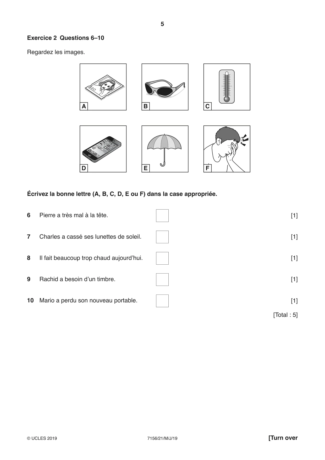 Cambridge IGCSE French (9-1) 7156 2019 May/June Paper 2 · Variant 1 question paper, page 5 of 16