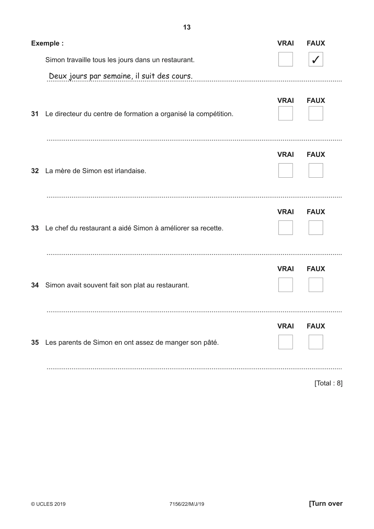 Cambridge IGCSE French (9-1) 7156 2019 May/June Paper 2 · Variant 2 question paper, page 13 of 16