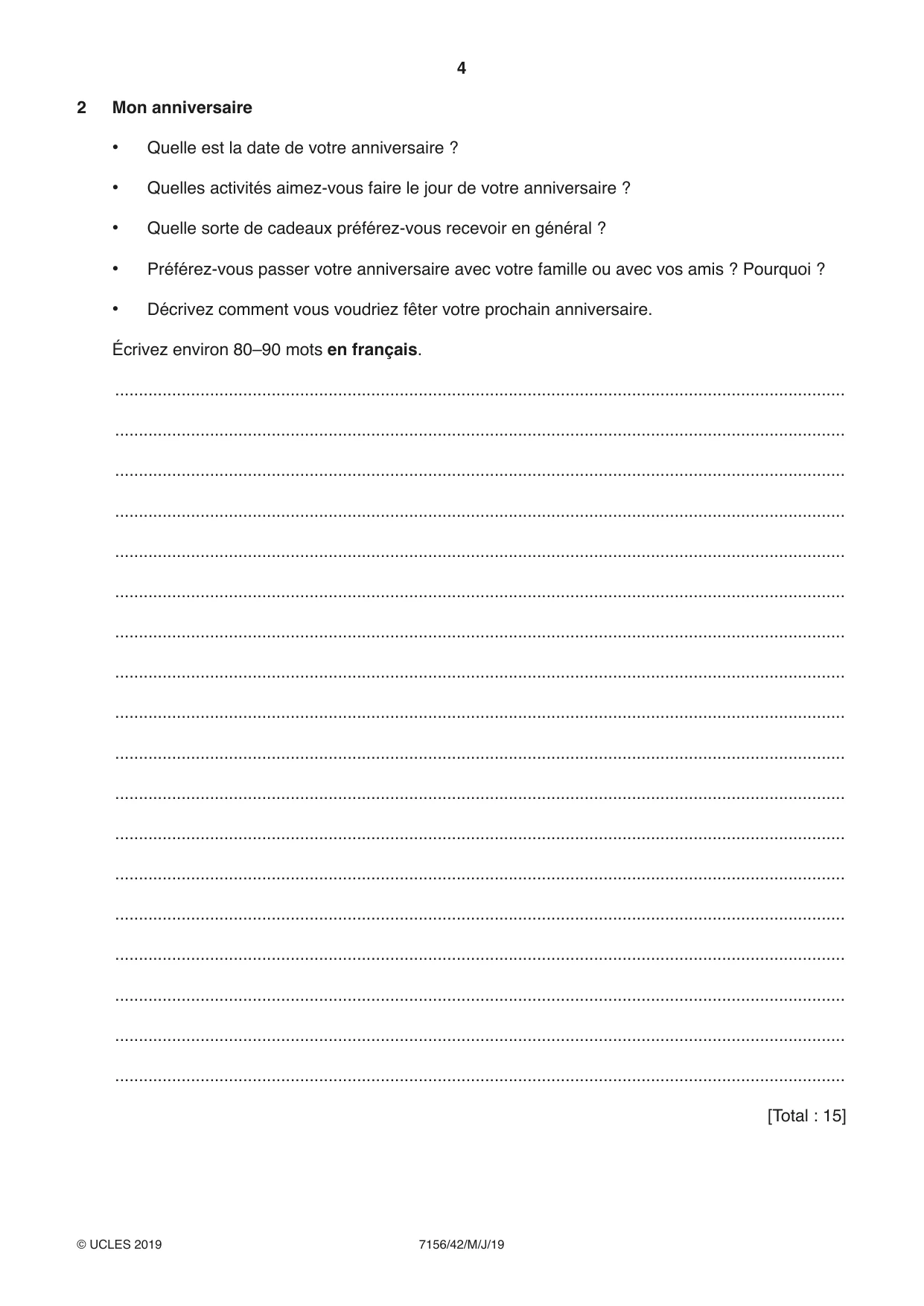 Cambridge IGCSE French (9-1) 7156 2019 May/June Paper 4 · Variant 2 question paper, page 4 of 8