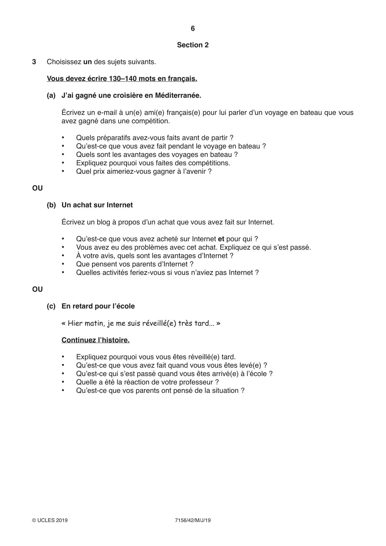 Cambridge IGCSE French (9-1) 7156 2019 May/June Paper 4 · Variant 2 question paper, page 6 of 8