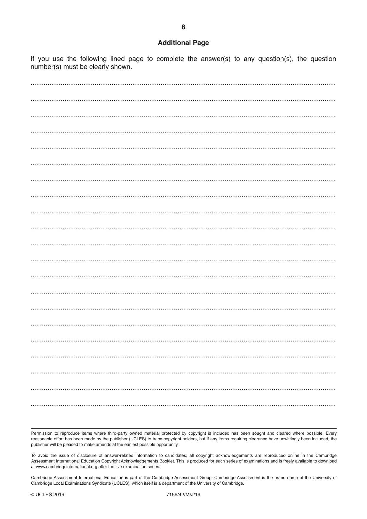 Cambridge IGCSE French (9-1) 7156 2019 May/June Paper 4 · Variant 2 question paper, page 8 of 8