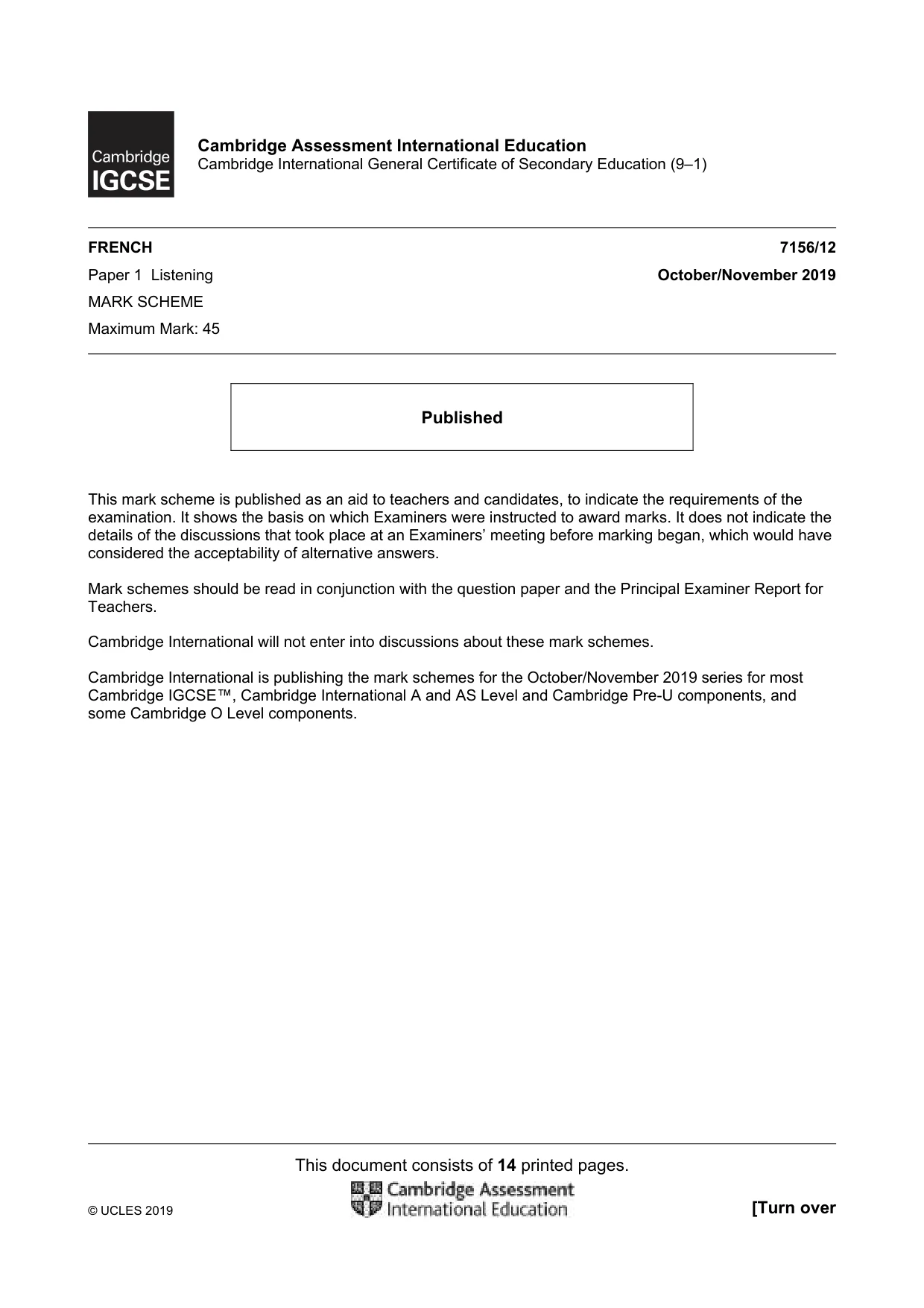 Mark scheme, page 1 of 14