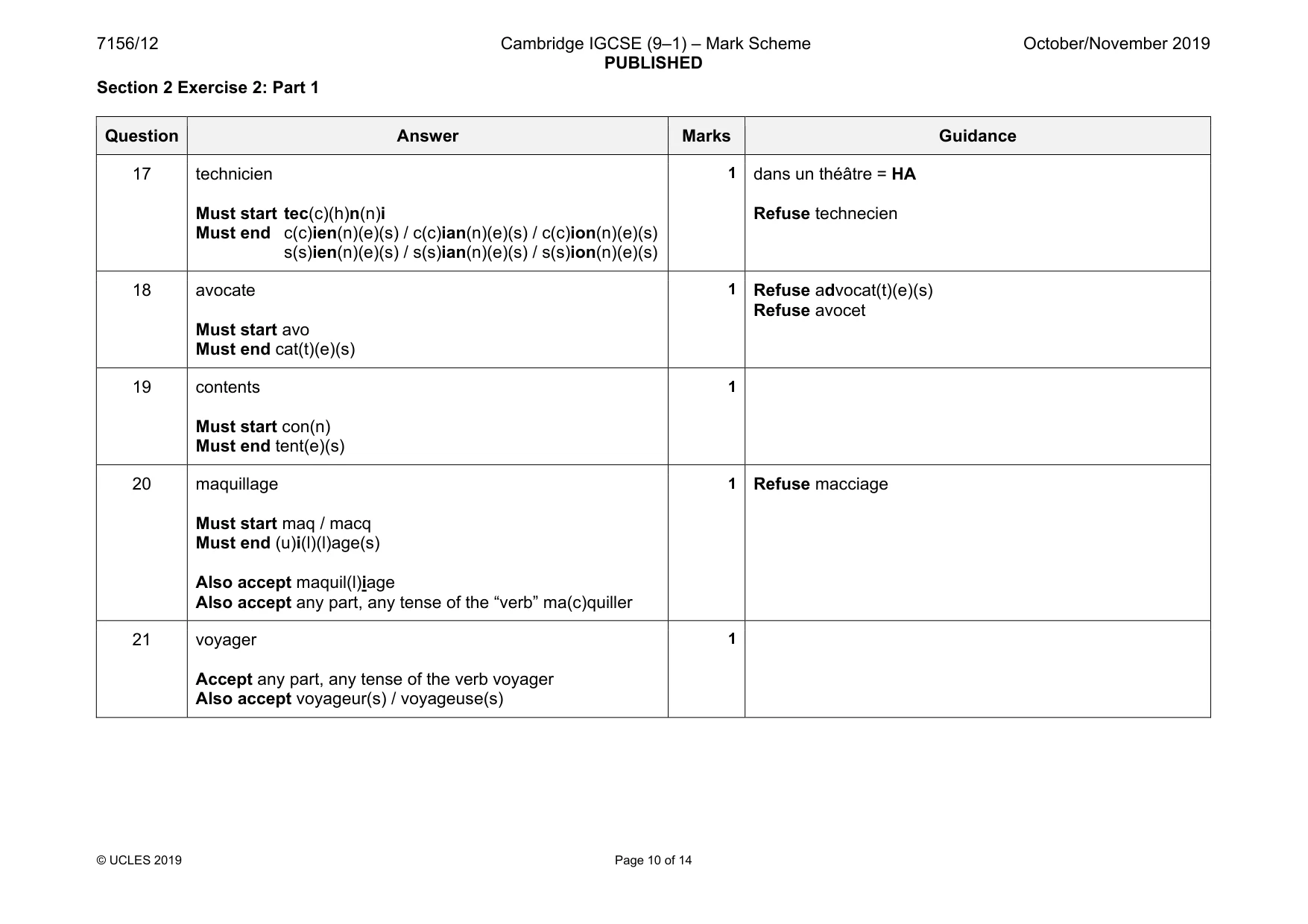 Mark scheme, page 10 of 14