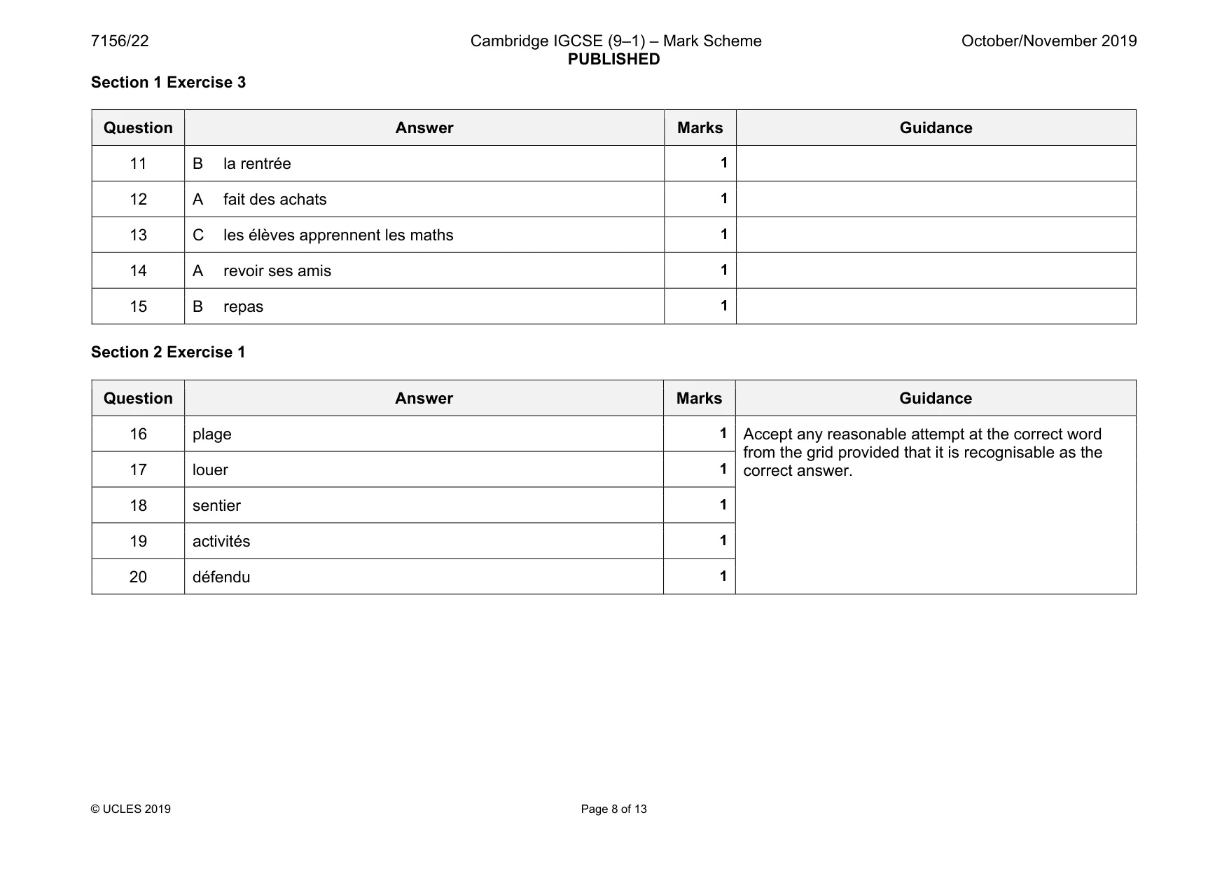 Mark scheme, page 8 of 13