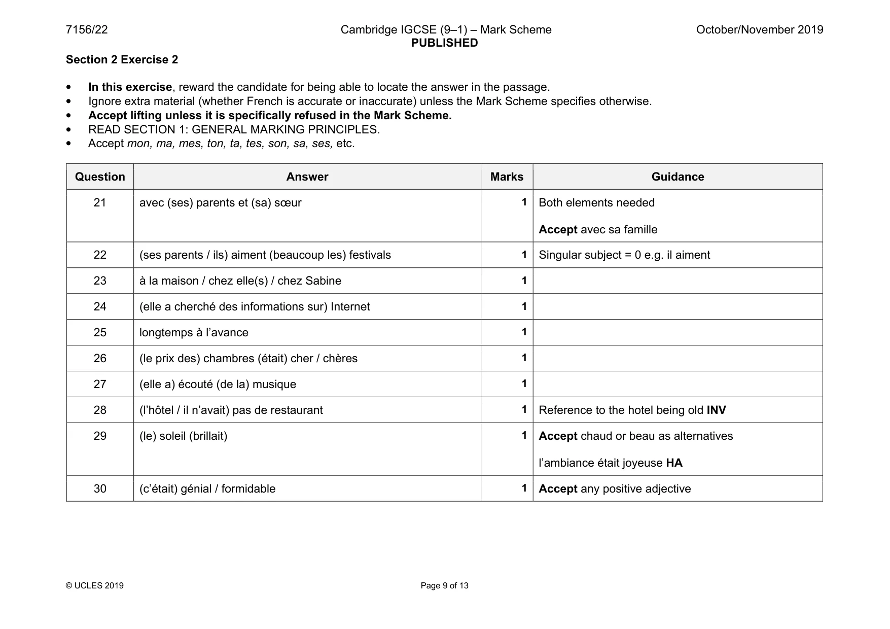 Mark scheme, page 9 of 13