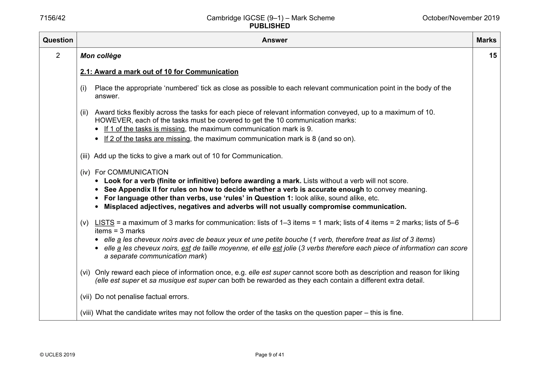 Mark scheme, page 9 of 41