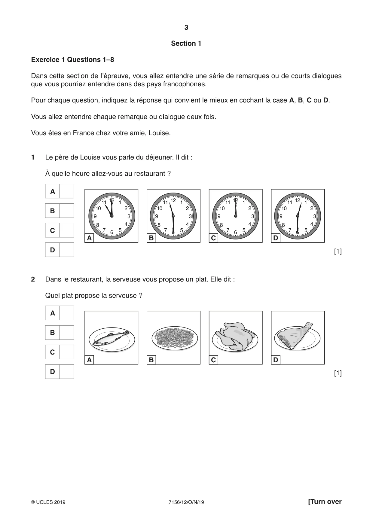 Cambridge IGCSE French (9-1) 7156 2019 Oct/Nov Paper 1 · Variant 2 question paper, page 3 of 12